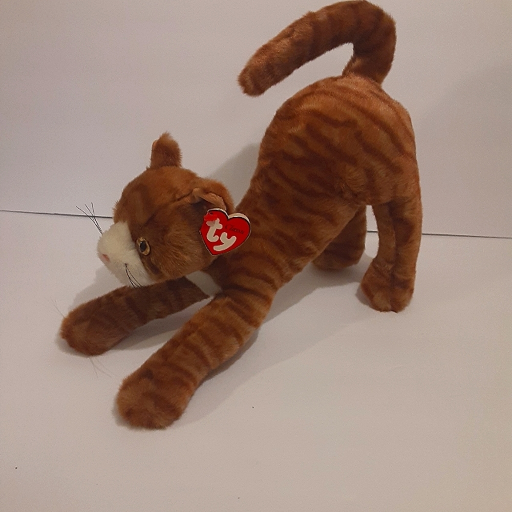 Vintage 1999, TY "STRETCH" Tabby Cat Plush. Approx. 13"
